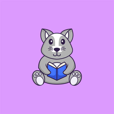 Cute rat reading a book. Animal cartoon concept isolated. Can used for t-shirt, greeting card, invitation card or mascot.のイラスト素材