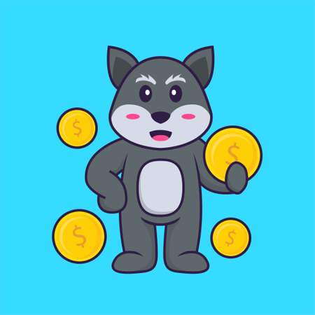Cute fox holding coin. Animal cartoon concept isolated. Can used for t-shirt, greeting card, invitation card or mascot.のイラスト素材