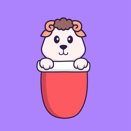 Cute sheep in red pocket. Animal cartoon concept isolated. Can used for t-shirt, greeting card, invitation card or mascot.のイラスト素材