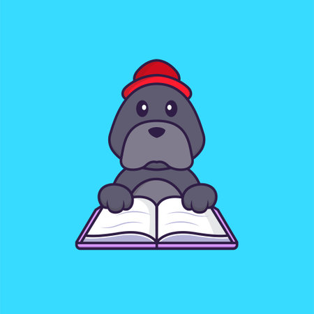 Cute dog reading a book. Animal cartoon concept isolated. Can used for t-shirt, greeting card, invitation card or mascot.のイラスト素材