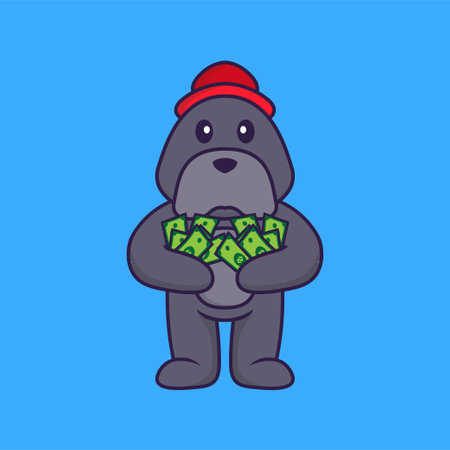 Cute dog holding money. Animal cartoon concept isolated. Can used for t-shirt, greeting card, invitation card or mascot.のイラスト素材