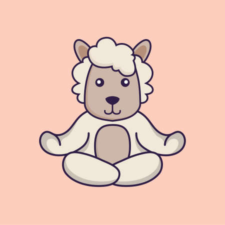 Cute sheep is meditating or doing yoga.のイラスト素材