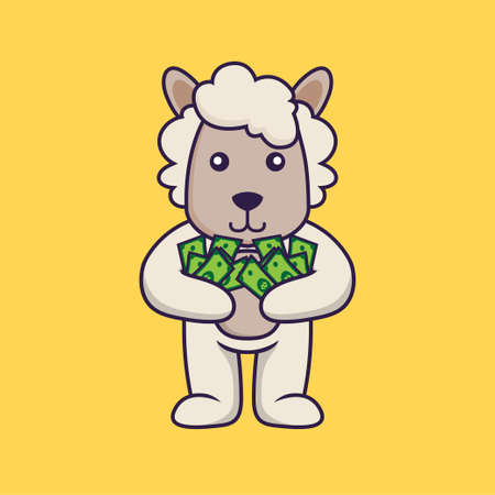 Cute sheep holding money.のイラスト素材
