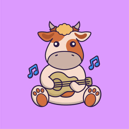 Cute cow playing guitar.のイラスト素材