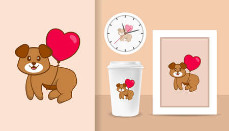 Cute dog cartoon character. Prints on T-shirts, sweatshirts, cases for mobile phones, souvenirs. Isolated vector illustration.のイラスト素材