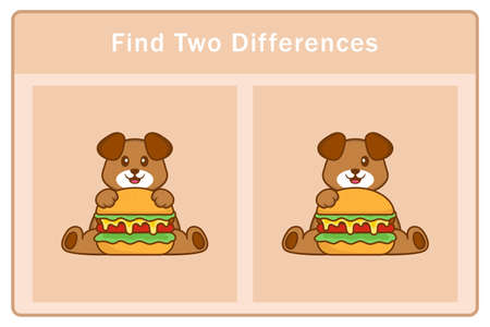 Cute dog cartoon character. Find differences. Educational game for children. Cartoon vector illustrationのイラスト素材