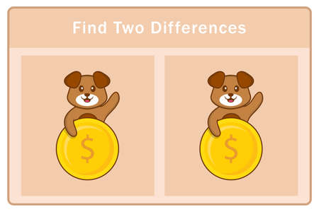 Cute dog cartoon character. Find differences. Educational game for children. Cartoon vector illustrationのイラスト素材