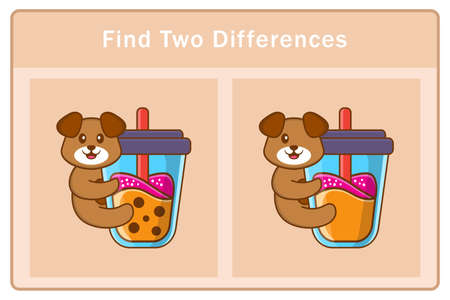 Cute dog cartoon character. Find differences. Educational game for children. Cartoon vector illustrationのイラスト素材