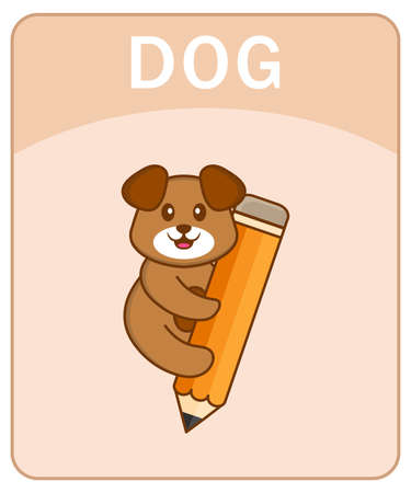 Alphabet flashcard with Cute dog cartoon character.のイラスト素材