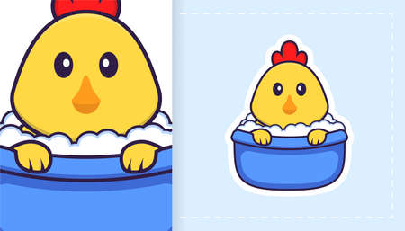 Cute vector chicken. Can be used for stickers, patches, textiles, paper. Vector illustrationのイラスト素材