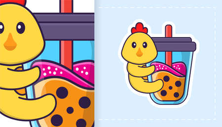 Cute vector chicken. Can be used for stickers, patches, textiles, paper. Vector illustrationのイラスト素材