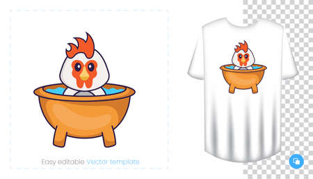 Cute chicken character. Prints on T-shirts, sweatshirts, cases for mobile phones, souvenirs. Isolated vector illustration on white background.のイラスト素材