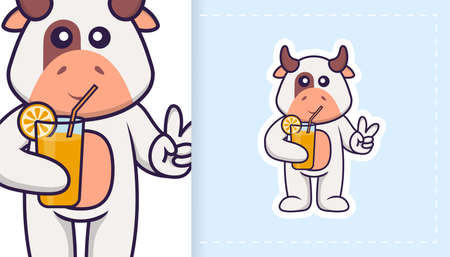 Cute cow mascot character. Can be used for stickers, patches, textiles, paper. Vector illustrationのイラスト素材