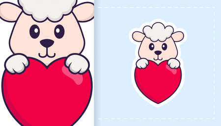 Cute sheep mascot character. Can be used for stickers, patches, textiles, paper. Vector illustrationのイラスト素材