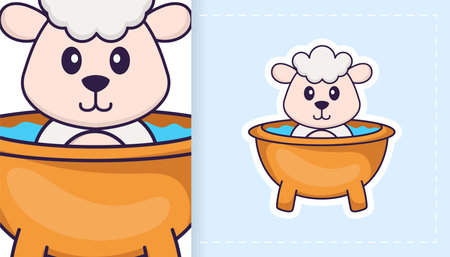 Cute sheep mascot character. Can be used for stickers, patches, textiles, paper. Vector illustrationのイラスト素材