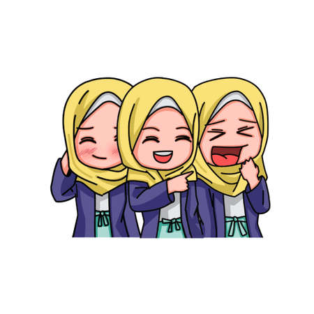 Illustration of young muslim women wearing hijab. vector illustrationのイラスト素材