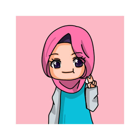 Cute Female Muslim Character. Vector Illustrationのイラスト素材