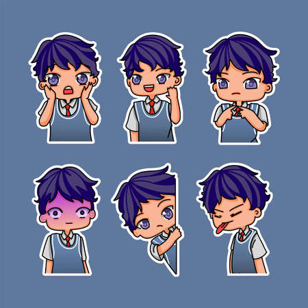 Sticker template with cartoon boy character isolated illustration. Vectorのイラスト素材