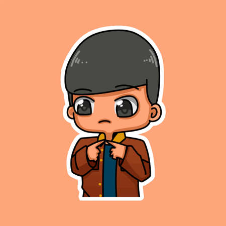 Sticker template with cartoon boy character isolated illustration. Vectorのイラスト素材
