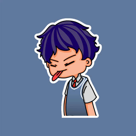 Sticker template with cartoon boy character isolated illustration. Vectorのイラスト素材