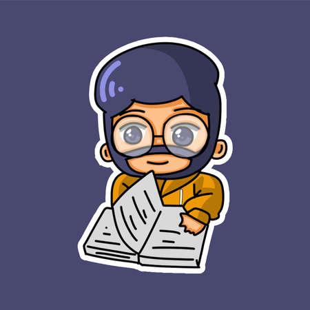 Sticker template with cartoon boy character isolated illustration. Vectorのイラスト素材