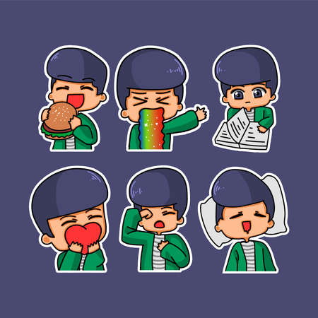 Sticker template with cartoon boy character isolated illustration. Vectorのイラスト素材