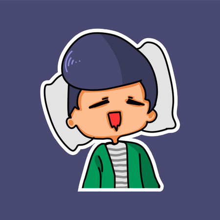 Sticker template with cartoon boy character isolated illustration. Vectorのイラスト素材