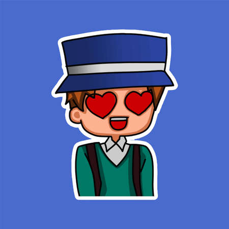 Sticker template with cartoon boy character isolated illustration. Vectorのイラスト素材