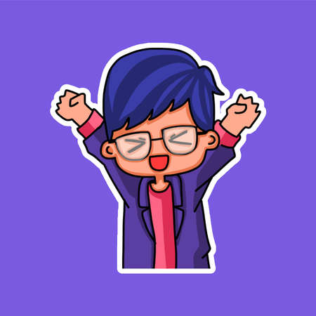 Sticker template with cartoon boy character isolated illustration. Vectorのイラスト素材