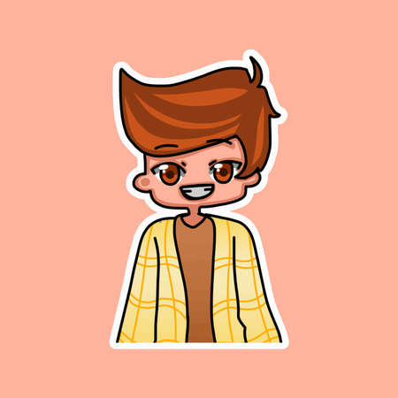 Sticker template with cartoon boy character isolated illustration. Vectorのイラスト素材