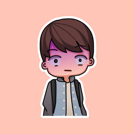 Sticker template with cartoon boy character isolated illustration. Vectorのイラスト素材