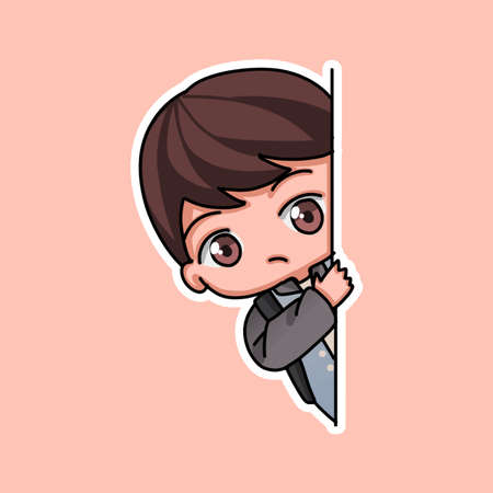 Sticker template with cartoon boy character isolated illustration. Vectorのイラスト素材