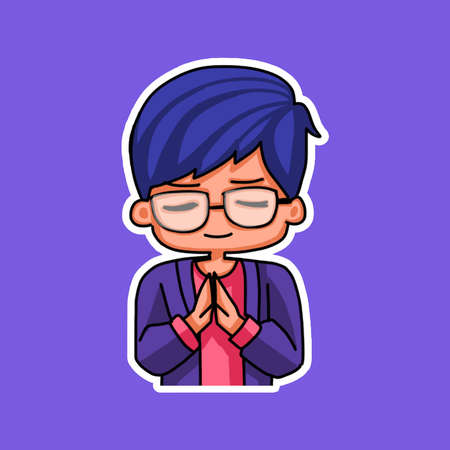 Sticker template with cartoon boy character isolated illustration. Vectorのイラスト素材