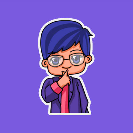 Sticker template with cartoon boy character isolated illustration. Vectorのイラスト素材