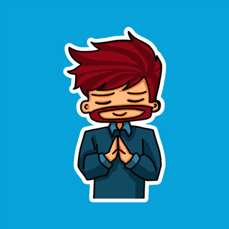 Sticker template with cartoon boy character isolated illustration. Vectorのイラスト素材