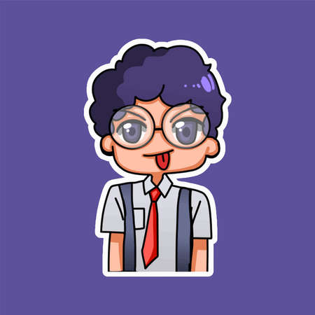 Sticker template with cartoon boy character isolated illustration. Vectorのイラスト素材