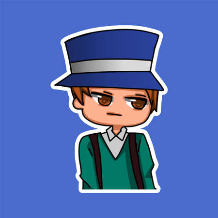 Sticker template with cartoon boy character isolated illustration. Vectorのイラスト素材