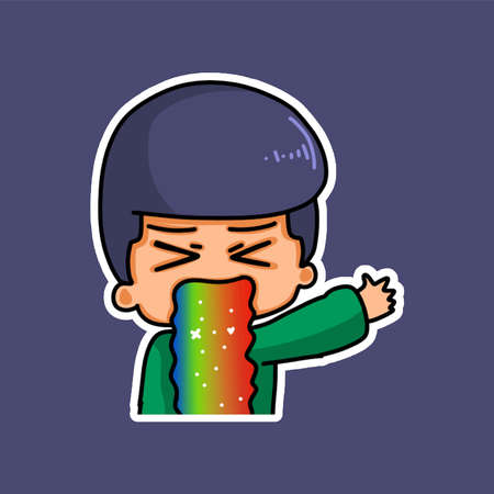 Sticker template with cartoon boy character isolated illustration. Vectorのイラスト素材