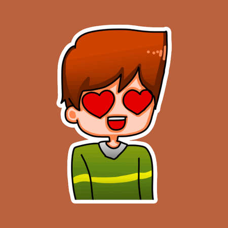 Sticker template with cartoon boy character isolated illustration. Vectorのイラスト素材