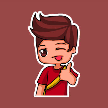 Sticker template with cartoon boy character isolated illustration. Vectorのイラスト素材