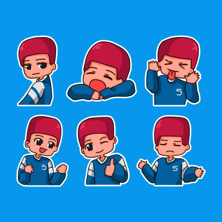 Sticker template with cartoon boy character isolated illustration. Vectorのイラスト素材