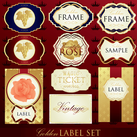 Detailed golden label set. All elements easy editable and removable.のイラスト素材