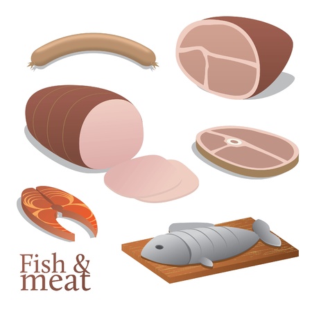 Fish and meat illustration collectionのイラスト素材