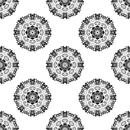 Damask seamless pattern. Vector traditional ornament with oriental elements for backgrounds. Black and white colorsのイラスト素材