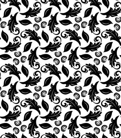 Floral oriental fine pattern with floral elements. Seamless abstract ornament. Black and white colorsのイラスト素材