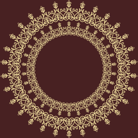 Oriental vector round pattern with golden arabesques and floral elements. Traditional classic ornamentのイラスト素材