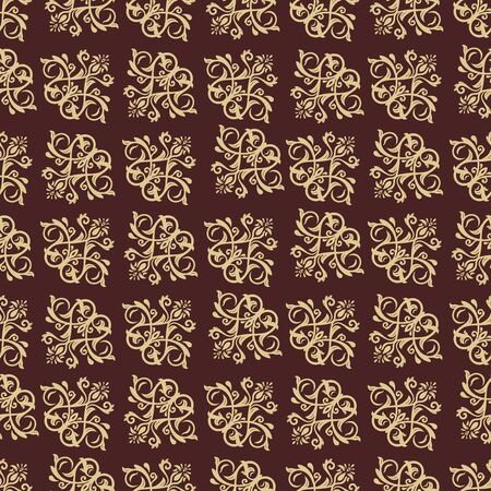 Oriental golden  fine classic pattern with brown background. Seamless abstract textureの写真素材