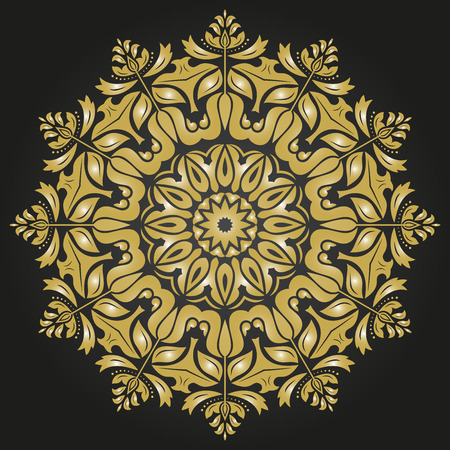 Damask vector floral golden pattern with oriental elements. Abstract traditional ornamentのイラスト素材