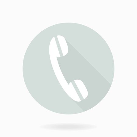 Fine vector white telephone receiver in the light blue circle. Flat design with long shadowのイラスト素材