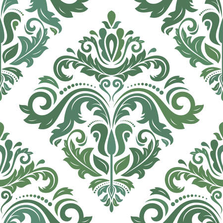 Damask seamless ornament. Traditional vector green pattern. Classic oriental backgroundのイラスト素材